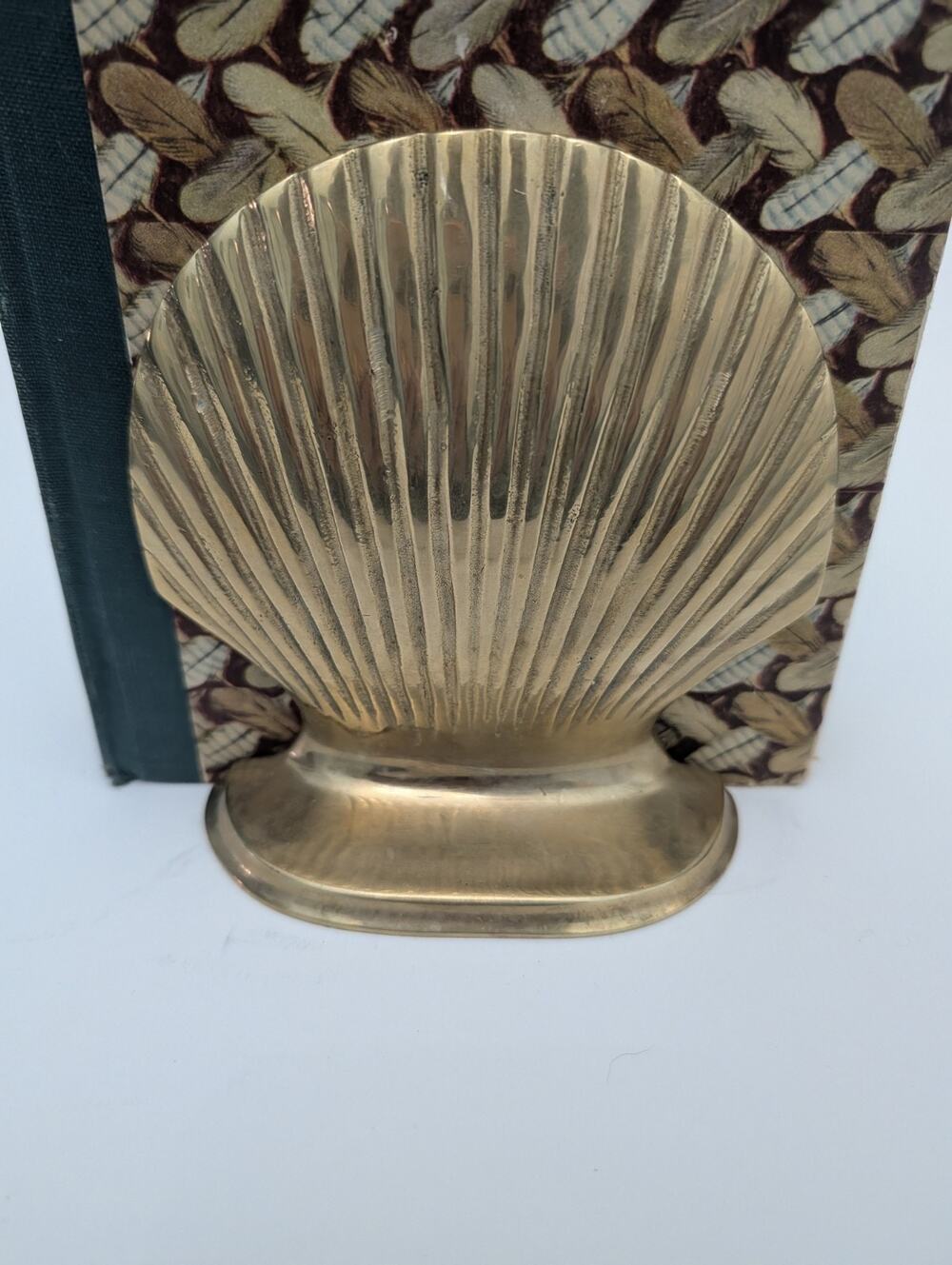 Mid Century Modern Solid Brass Bookends Nautical Shell Coastal 1960’s